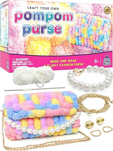 PURPLE LADYBUG Haz tu propio kit de manualidades con pompones para niñas de 8 a 12 años, regalos para niñas de 6 a 12 años, kit de costura para