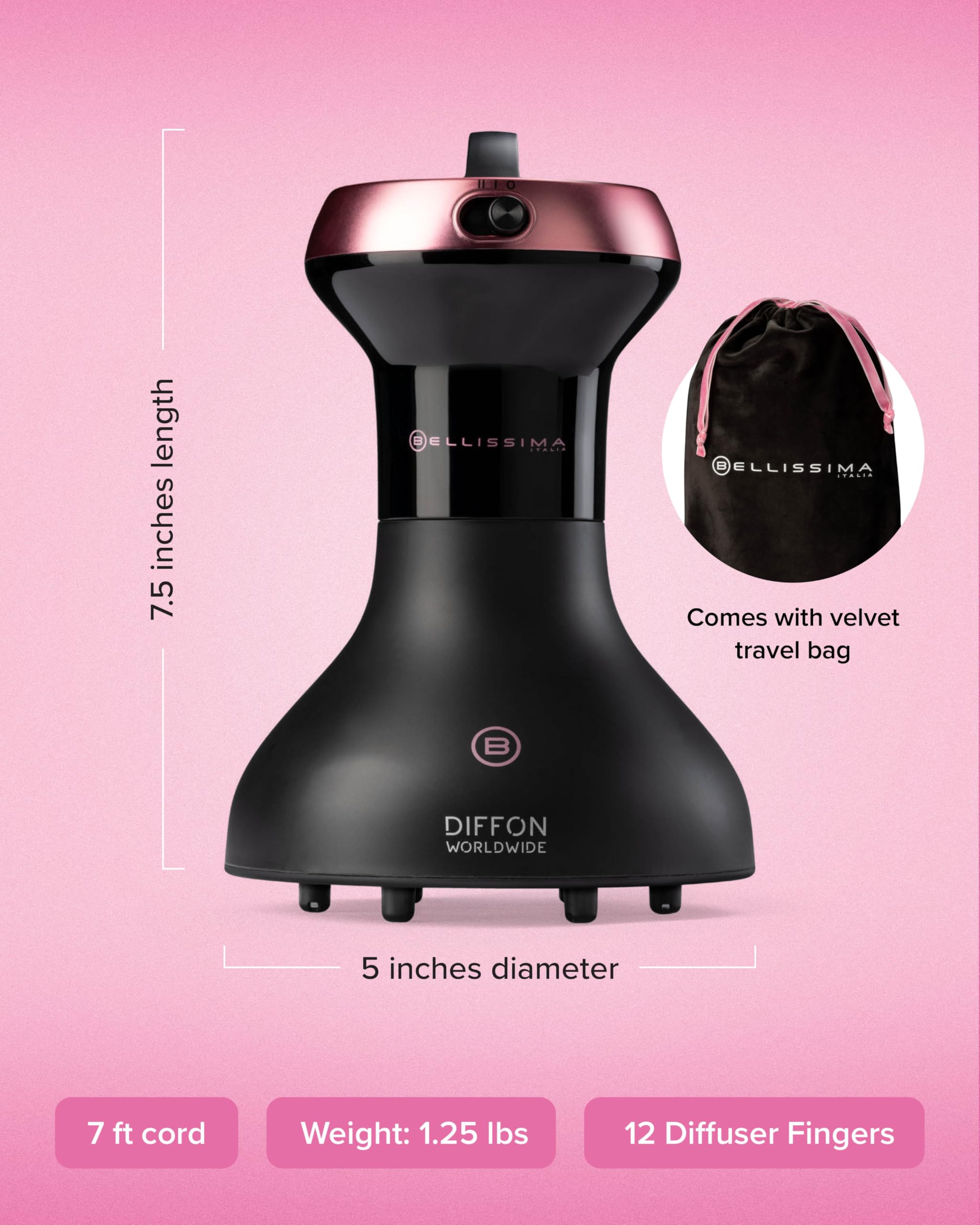 Bellissima Diffon  Diffuser & Curly Hair Dryer - XL Diffuser for Long Waves, Curls, Coils - Cool Button - Anti-Frizz Technology