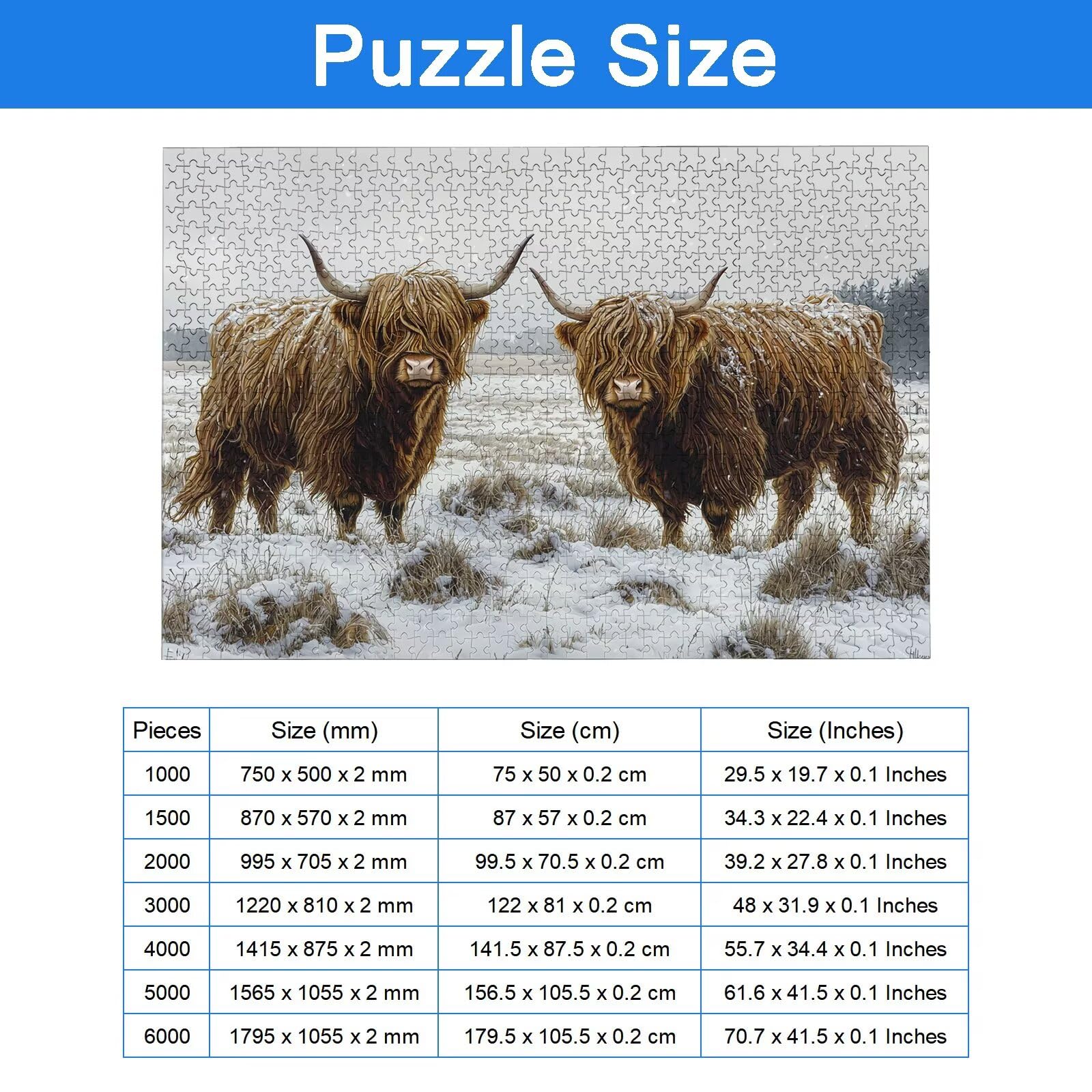 Puzzle 5000 sztuk Highlands Cow Puzzle Animal 5000 sztuk Sztuka dla dorosłych i dzieci, rozmiar: 156,5 x 105,5 cm, drewniane puzzle dla dorosłych z wykwintnym opakowaniem, prezent dla kobiet i