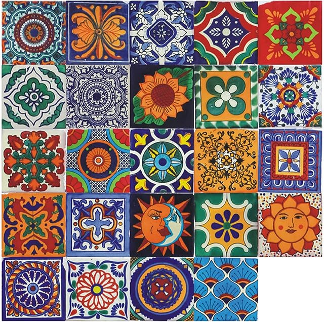 Moroccan Tile Stickers,24 Pcs 10*10cm Vintage Self Adhesive Vinyl Tile Decals Wall DIY Tile Stickers Home Decoration for Kitchen Living Bedroom