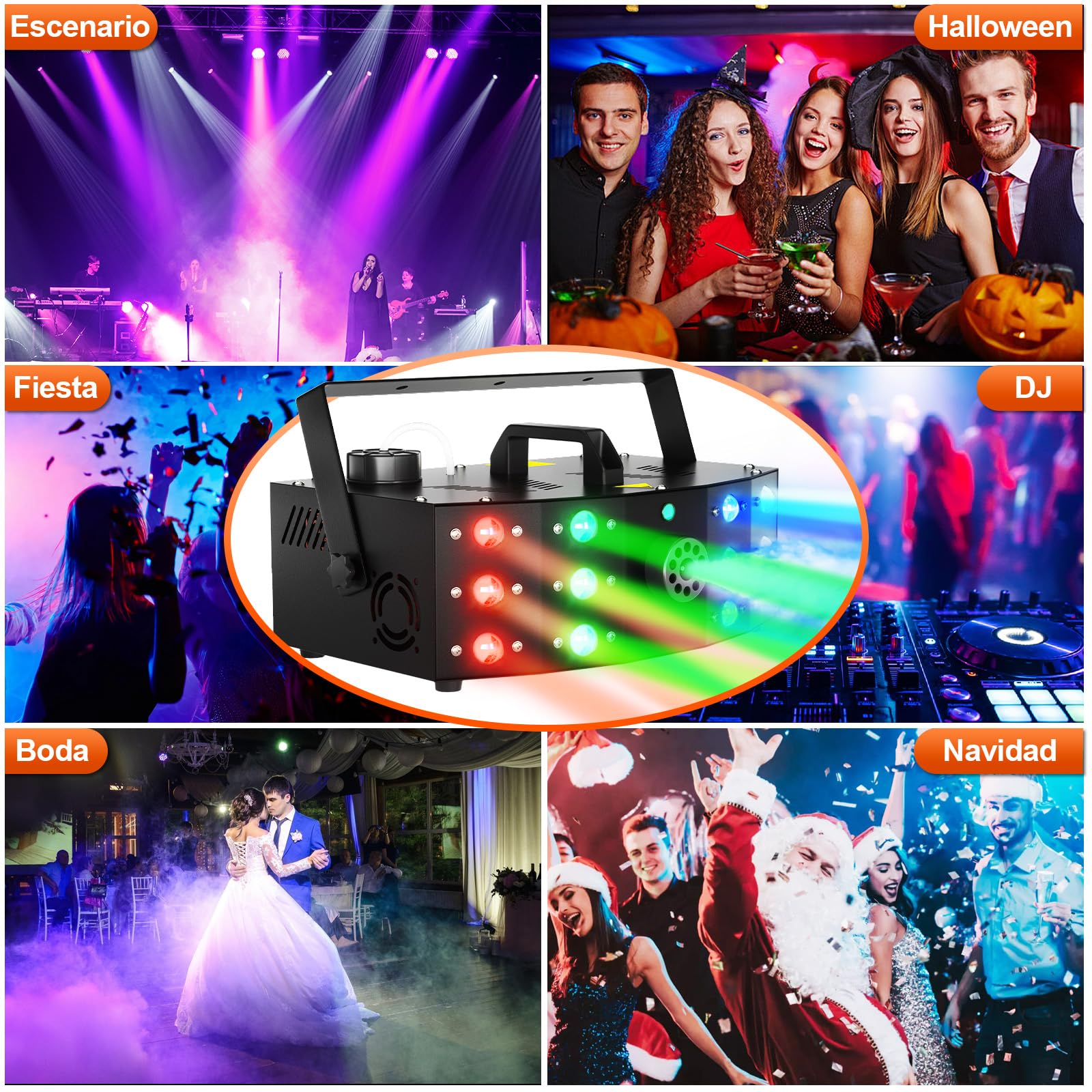 Hakuta Máquina de Humo con 12 Luces LED DMX, Control Remoto Inalámbrico para Interior y Exterior - Efectos para Fiestas, Bodas, Halloween y Escenarios