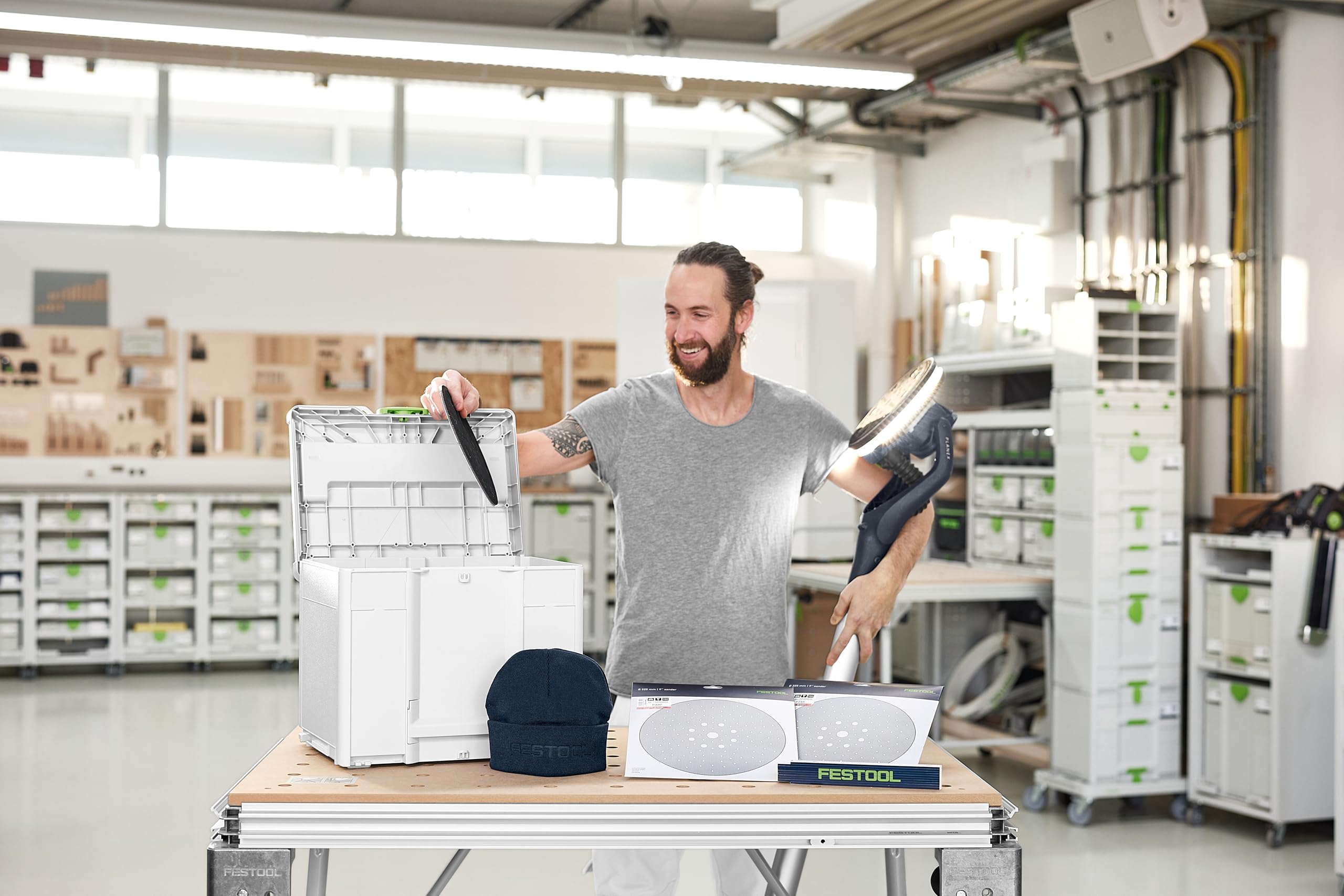 Festool Set de abrasivos granate SYS-STF D225 para lijadora de cuello largo | Systainer con 110 discos abrasivos en P80 a P320 para pinturas VOC, espátulas, rellenos, plásticos y materiales minerales