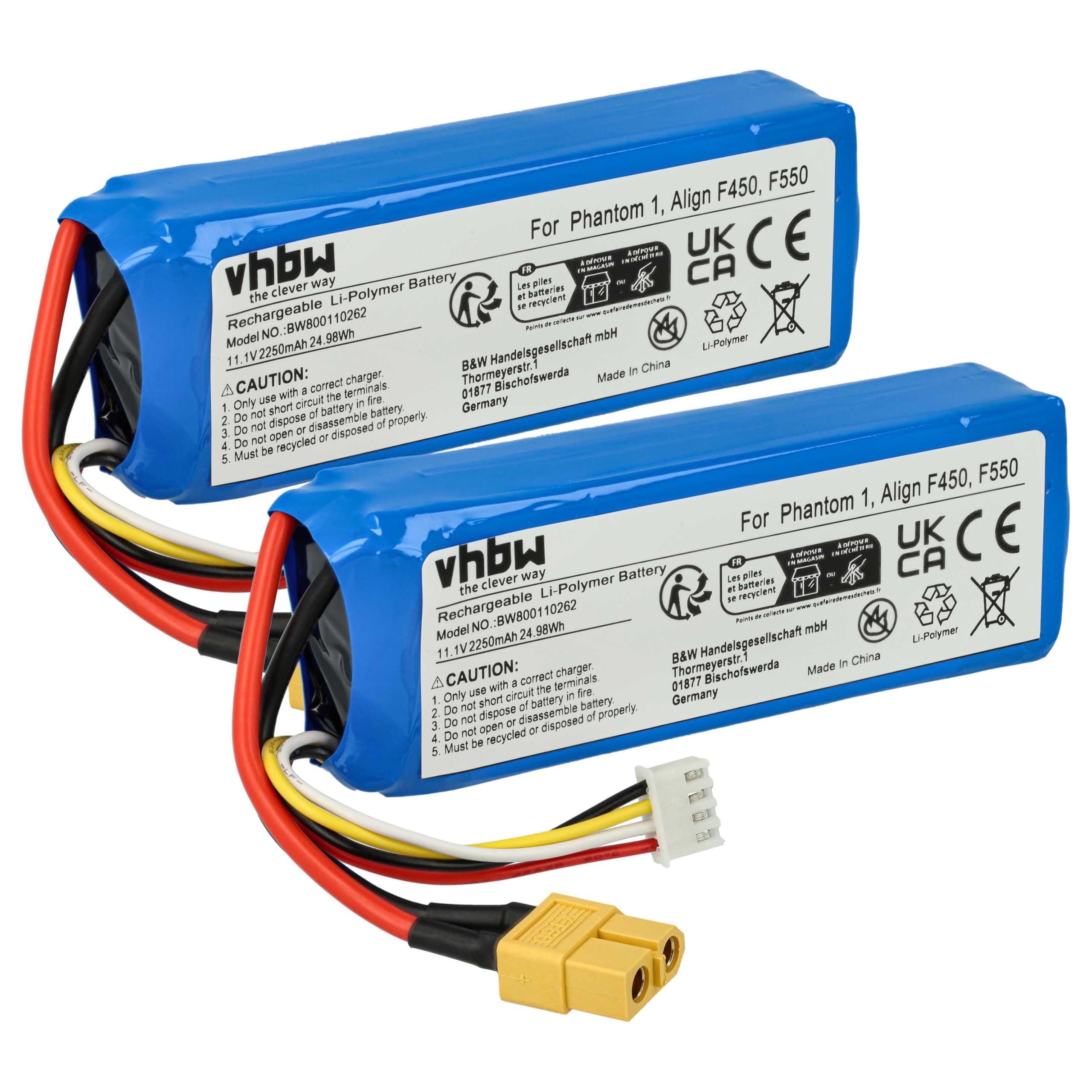 vhbw 2x Battery compatible with Walkera Runner 250 Drone Multicopter Quadrocopter (2250 mAh, 11.1 V, Li-polymer)