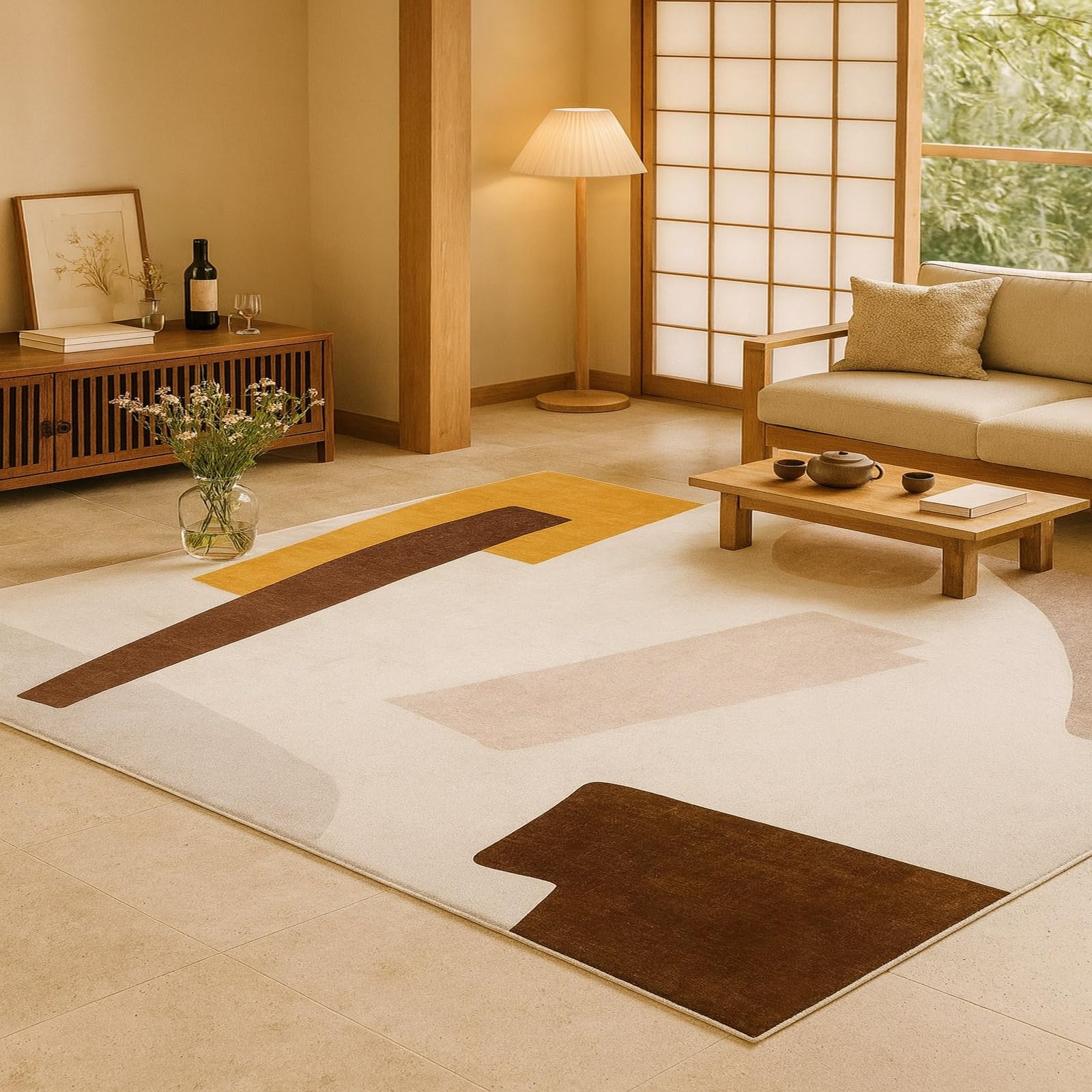 Tapis pour salon et cuisine Rururug doux marron géométrique 160x230