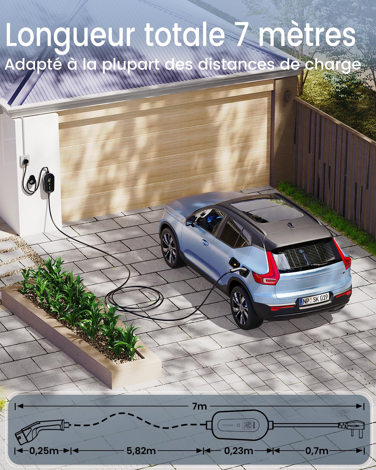 EzGoGo Chargeur Voiture Electrique 3,68 KW, 7 m, 6-16 A, Cable Recharge Voiture Electrique Type 2 avec écran LCD réglable & Indice IP65, pour Toutes Voitures électriques et PHEV (Norme IEC 62196-2)