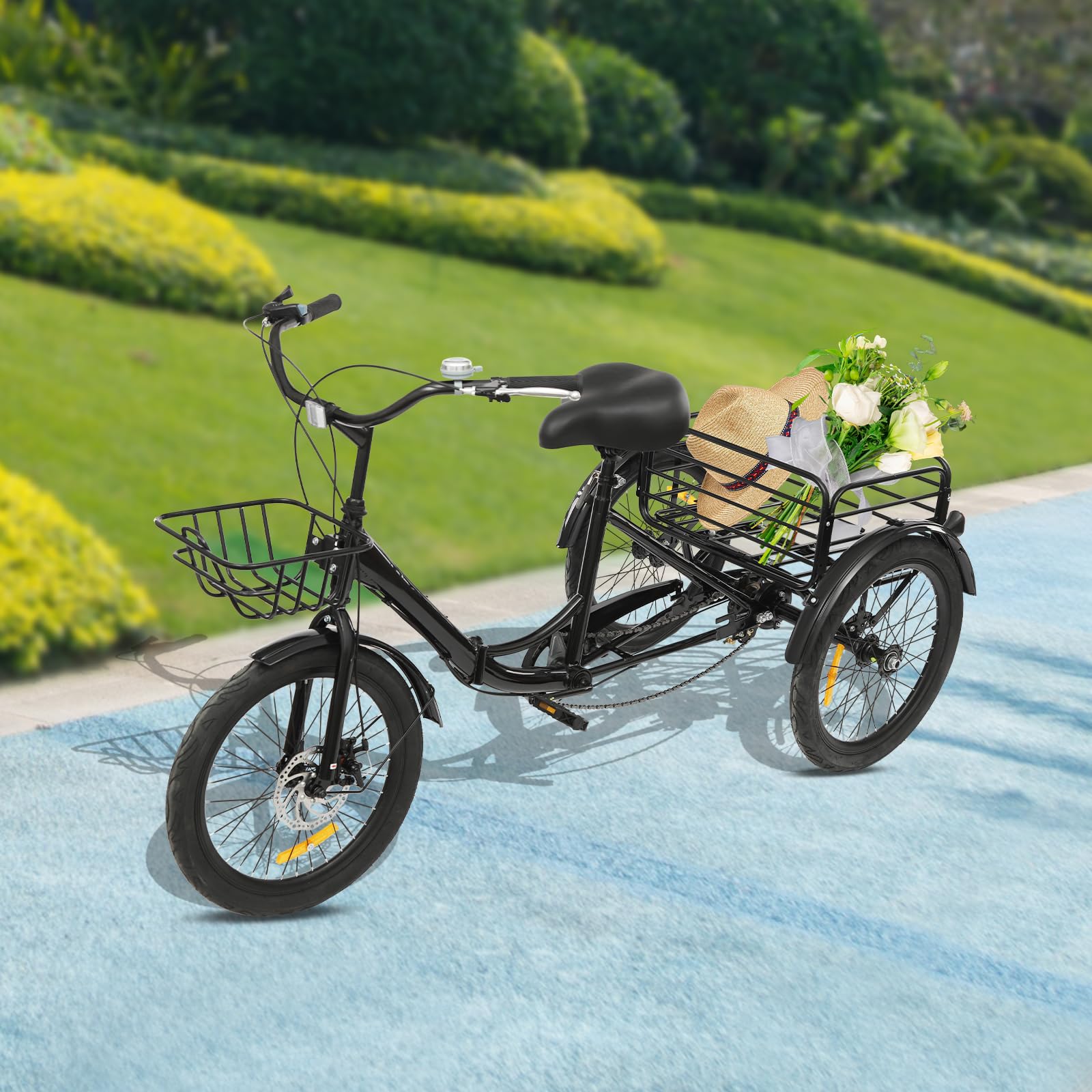 KAPIPALA Tricycle de 66 cm pour adultes, 3 roues, vélo à 6 vitesses avec panier à provisions, adapté pour les villes, les plages, les pistes cyclables et différentes routes