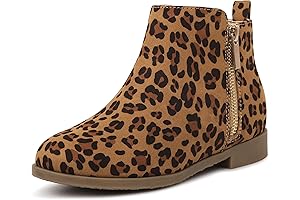 Girls' Ankle Boots, Side Zipper Winter Boots, Low Heel Booties for Kids Size 13