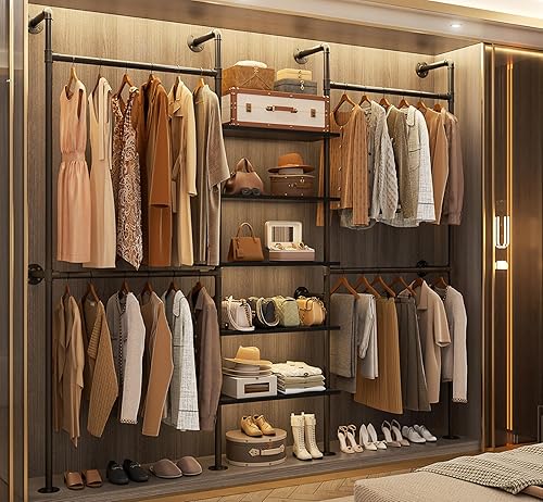 Aheaplus Perchero industrial de tubo, perchero reversible de 6.42 pies para colgar ropa, resistente de 5 niveles para armario, perchero con