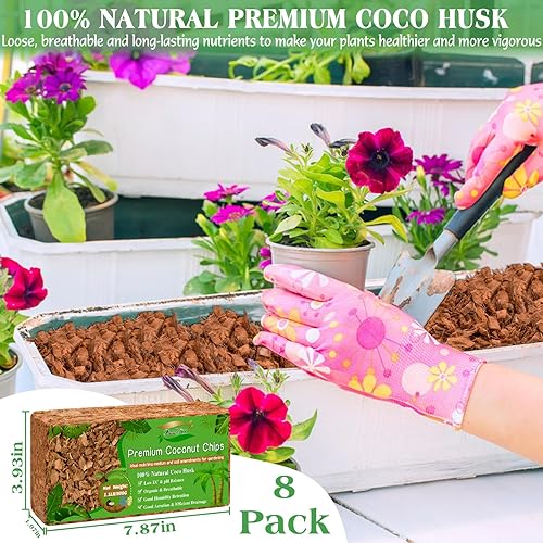 Miniatura 2 de ZeeDix 8 chips de fibra de coco de 8.8 libras, medio de cultivo de ladrillos de coco para plantas, baja EC, pH equilibrado, sustrato de cáscara de