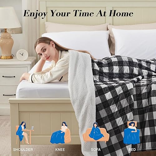 Miniatura 6 de Westinghouse Manta térmica eléctrica, manta térmica Sherpa a cuadros, 10 niveles de calefacción y 1 a 12 horas de tiempo de calentamiento, cuadros