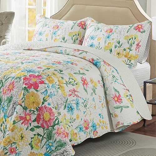 Miniatura 191 de Travan - Juego de edredón de 3 piezas reversible y ligero, ropa de cama con fundas de almohada para todas las estaciones, estampado floral marrón