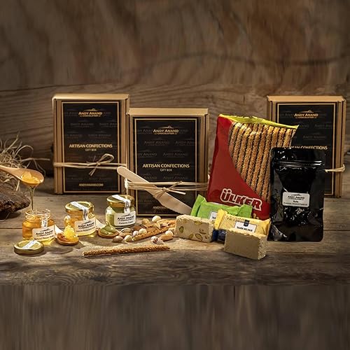 Andy Anand - Caja de regalo con miel, pistachos para untar, halva, nueces y galletas. Haz que tu regalo destaque, garantizado para encantar