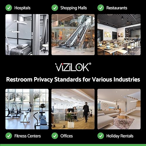 Miniatura 65 de VIZILOK Cerradura de puerta comercial para privacidad del baño, indicador ocupado vacante de alta resistencia en cromo satinado, grado ANSi 2