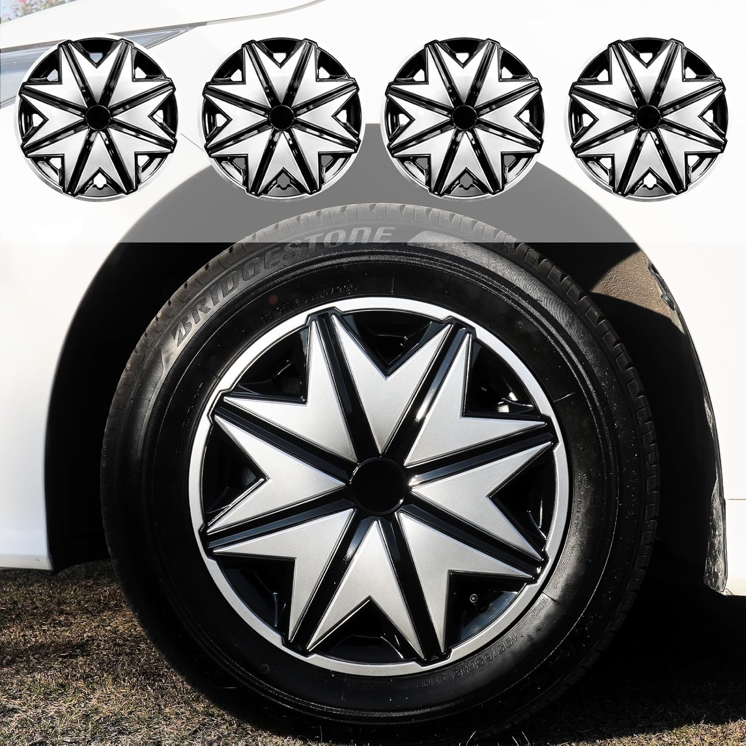 14 inch Wheel Covers for Iron Rim, 14" Hubcap Set of 4, Plastic Cap Rim Covers Wheel Replacement Plastic Hubcaps Automotive Accessories (Cyclone Style, 14 Inch)