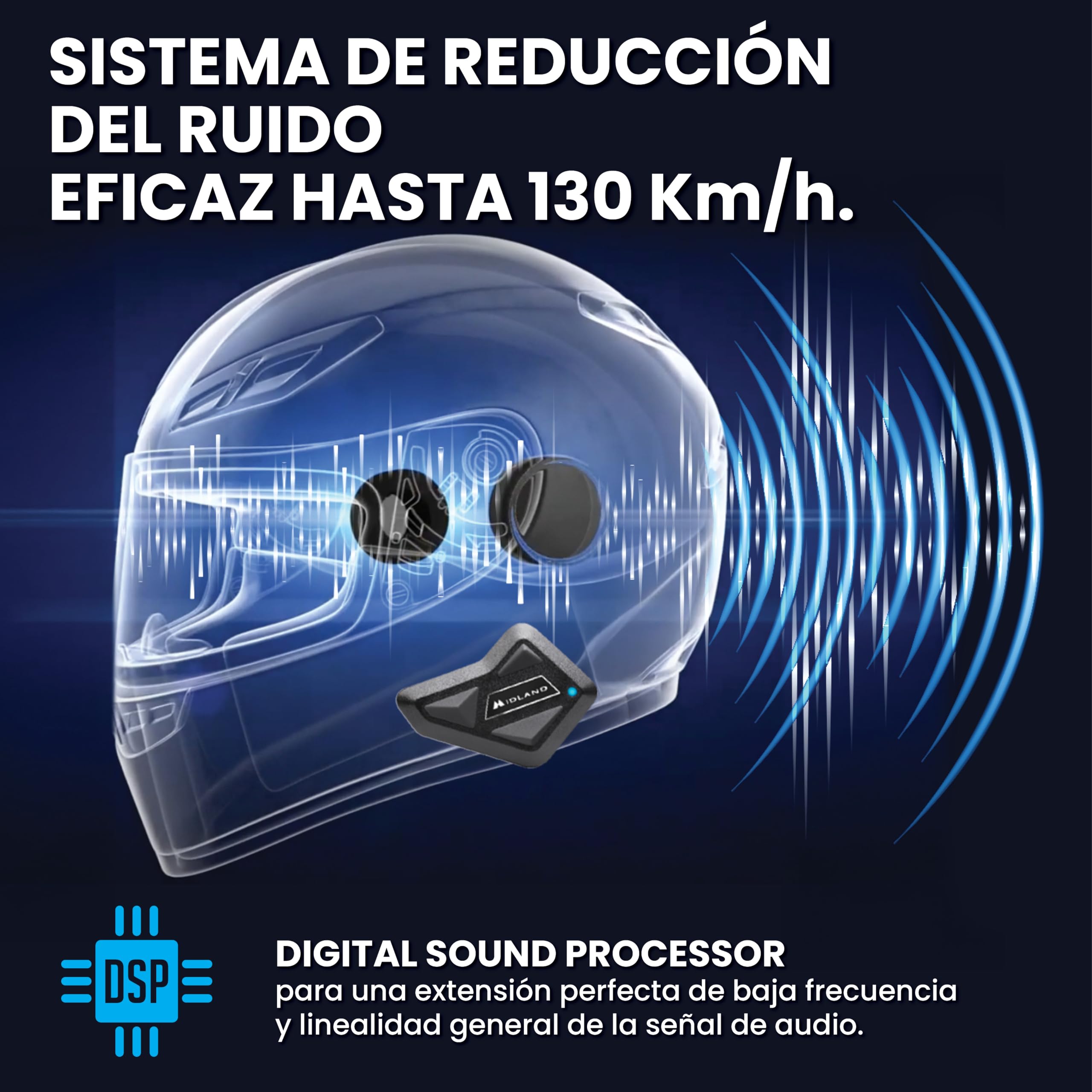 Midland Intercomunicador Casco Moto BT Mini, Auriculares Inalámbricos Bluetooth, Cancelación Ruido, Waterproof, Alcance 500m, Autonomía 8H