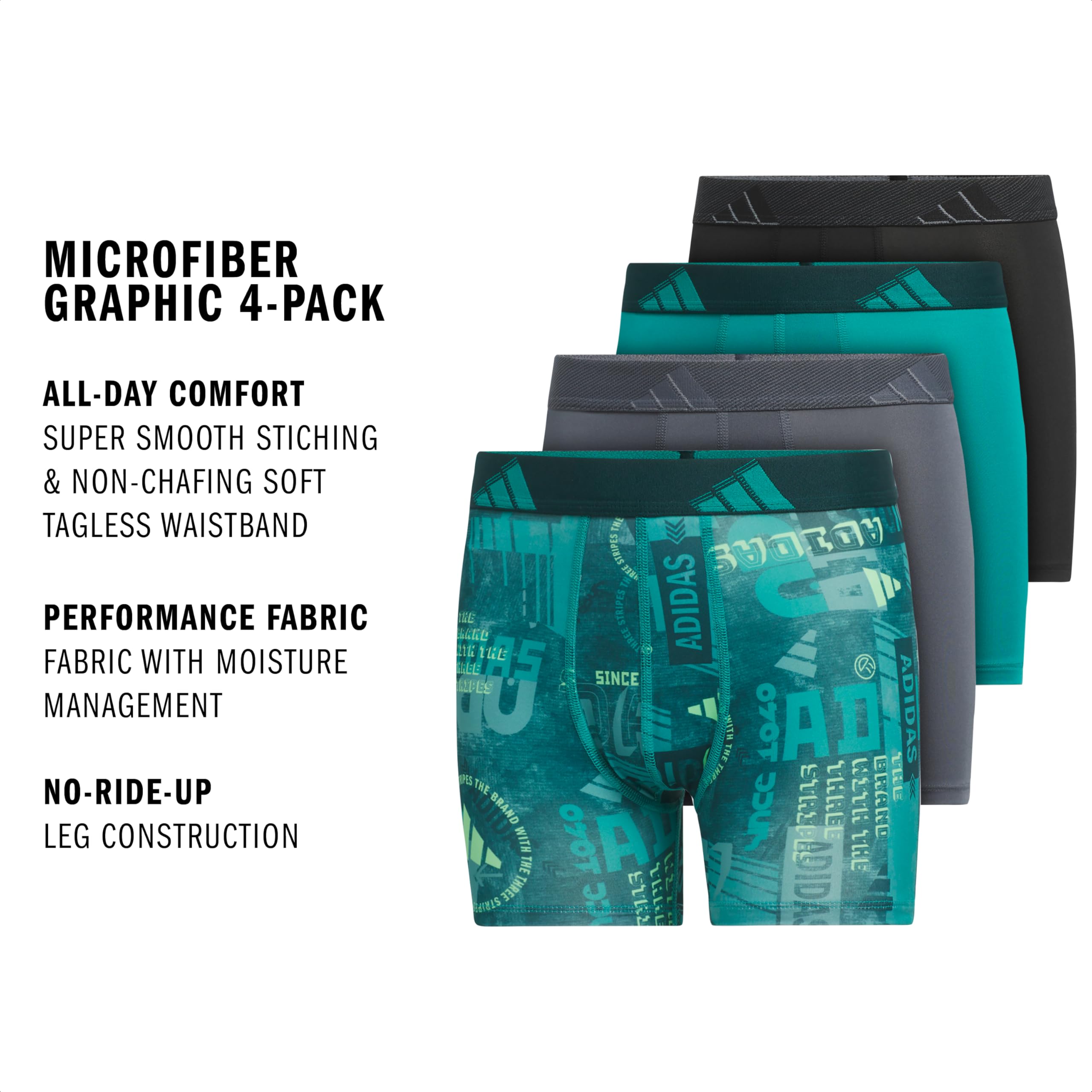adidas Jungen Mikrofaser-Boxershorts (Multipack), Sportliche Unterwäsche für Kinder und Jungen Retroshorts (4er Pack)