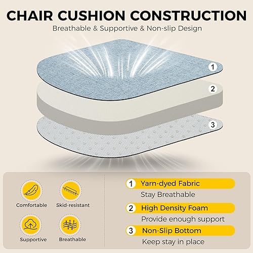 Miniatura 3 de downluxe Cojines para sillas de interior para sillas de comedor, almohadillas de espuma texturizada suaves y cómodas para sillas de cocina con lazos