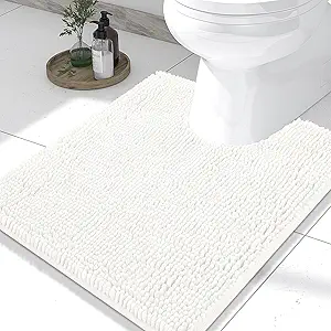 Smiry Luxury Chenille Toilet Rugs U-Shaped 20x20, Soft Absorbent Non-Slip Contour Bathroom Rugs for Toilet, Machine Washable Contoured Bath Mats, Ivory