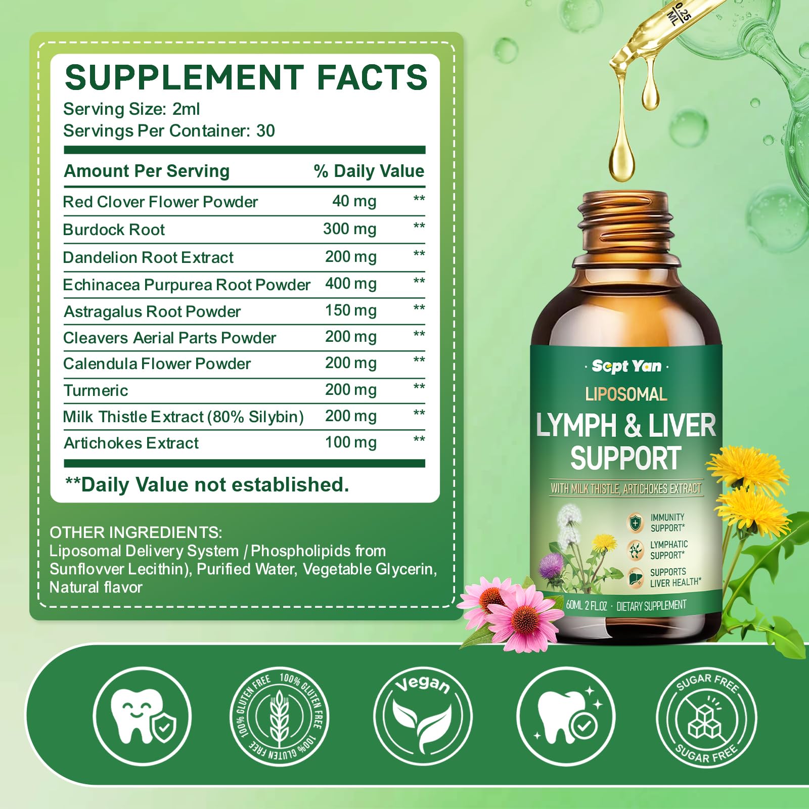 Liposomal Lymphatic Support Drops - Lymphatic Supplements with Milk Thistle, Burdock Root for Women & Men, Natural Flavor, 2 Fl Oz — Amazon image 2