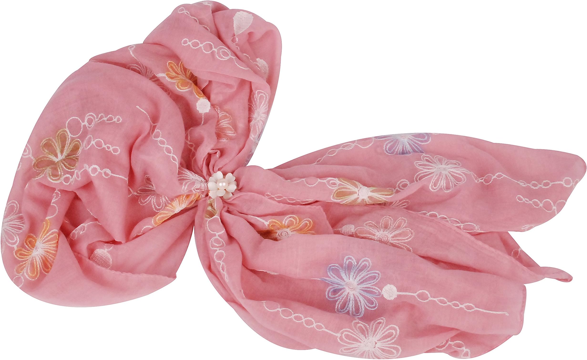 Jesmei Large Long Fashion Embroidered Floral Scarf with Scarf buckle (Pink)