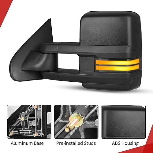 Miniatura 6 de YITAMOTOR Espejos de remolque compatibles con Chevy Silverado GMC Sierra 1500 2014-2018, con calefacción, telescópico, LED, secuencia dinámica,