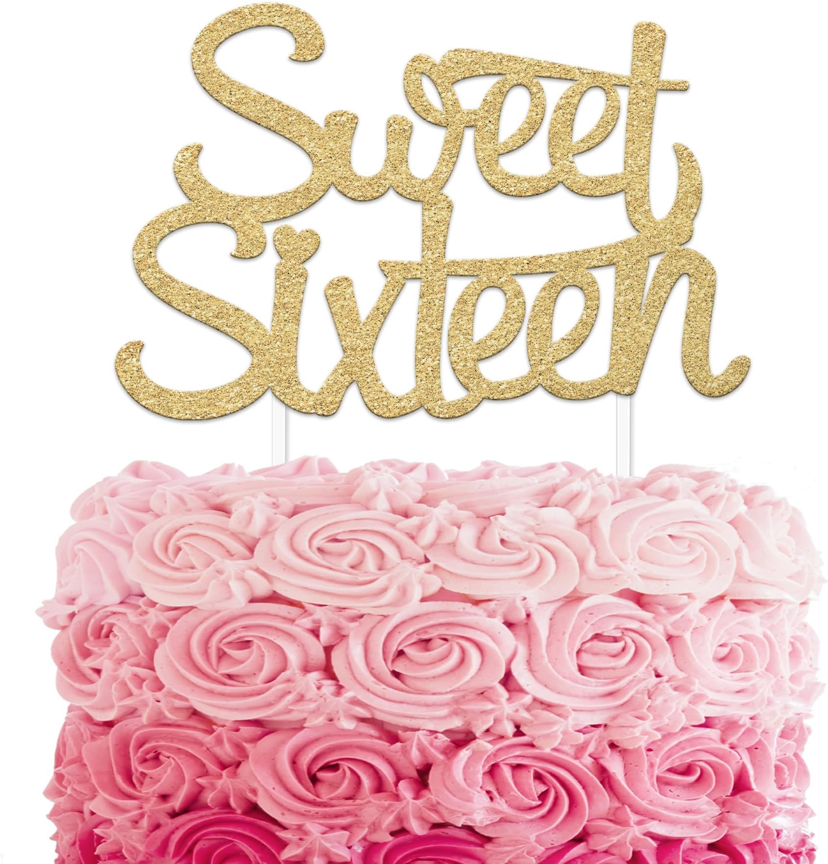 Sweet 16 Cake Topper, 16th Birthday Cake Topper, Happy 16th Sweet Sixteen Cake Topper - Gold by Merry Expressions