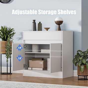 Housoul Buffet Storage Cabinet with 2 Doors and Drawer, White