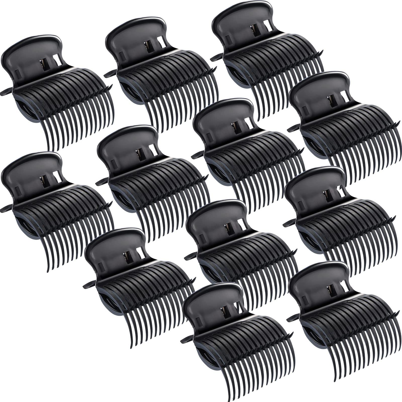 Azonee 12 Pack Hot Roller Clips, Hair Curler Claw Clips Replacement Roller Clips Safety & Heat Resistance Heated Roller Clips for Small, Medium, Large Girls Hair Section Styling (Black)