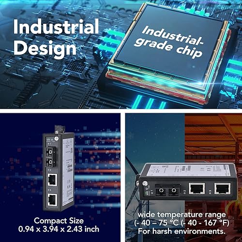 Miniatura 7 de InHand Networks - Interruptor Ethernet industrial no administrado de 3 puertos, convertidor de medios, 2* 10100 Base-T (X), 1* 100Base-FX, fibra SC
