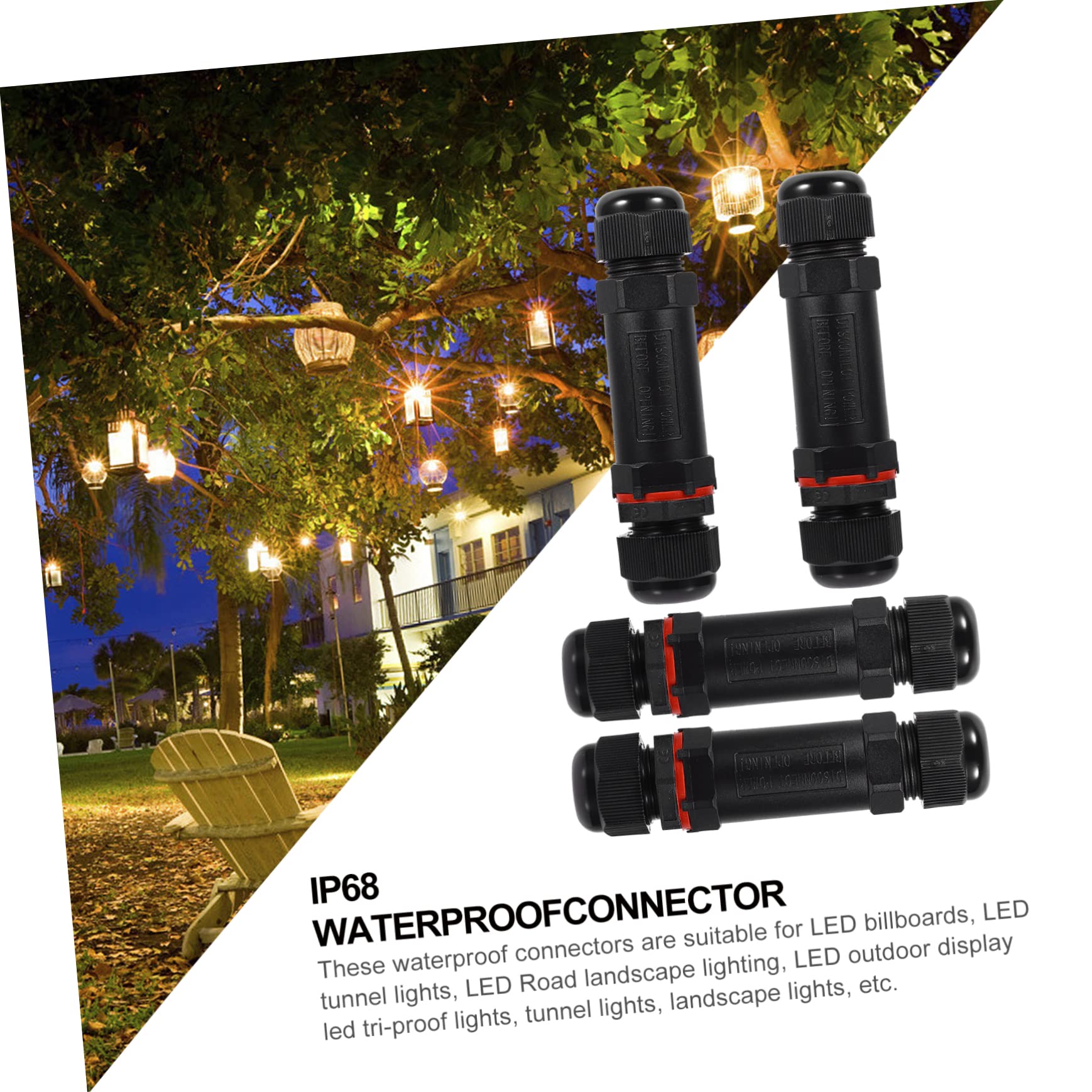 DOITOOL 2 Set 3 Pin Connettore Luce Led Ip68 Connettore Elettrico Adattatore Filo Per Luci Da Giardino 4 Pezzi * 2