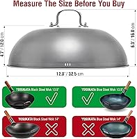 Vista 3 de YOSUKATA Tapa de Wok de 12.8 Pulgadas para Wok de 13.5 Pulgadas - Cubierta de Acero Inoxidable Premium con Inserto de Vidrio Templado, Orificios