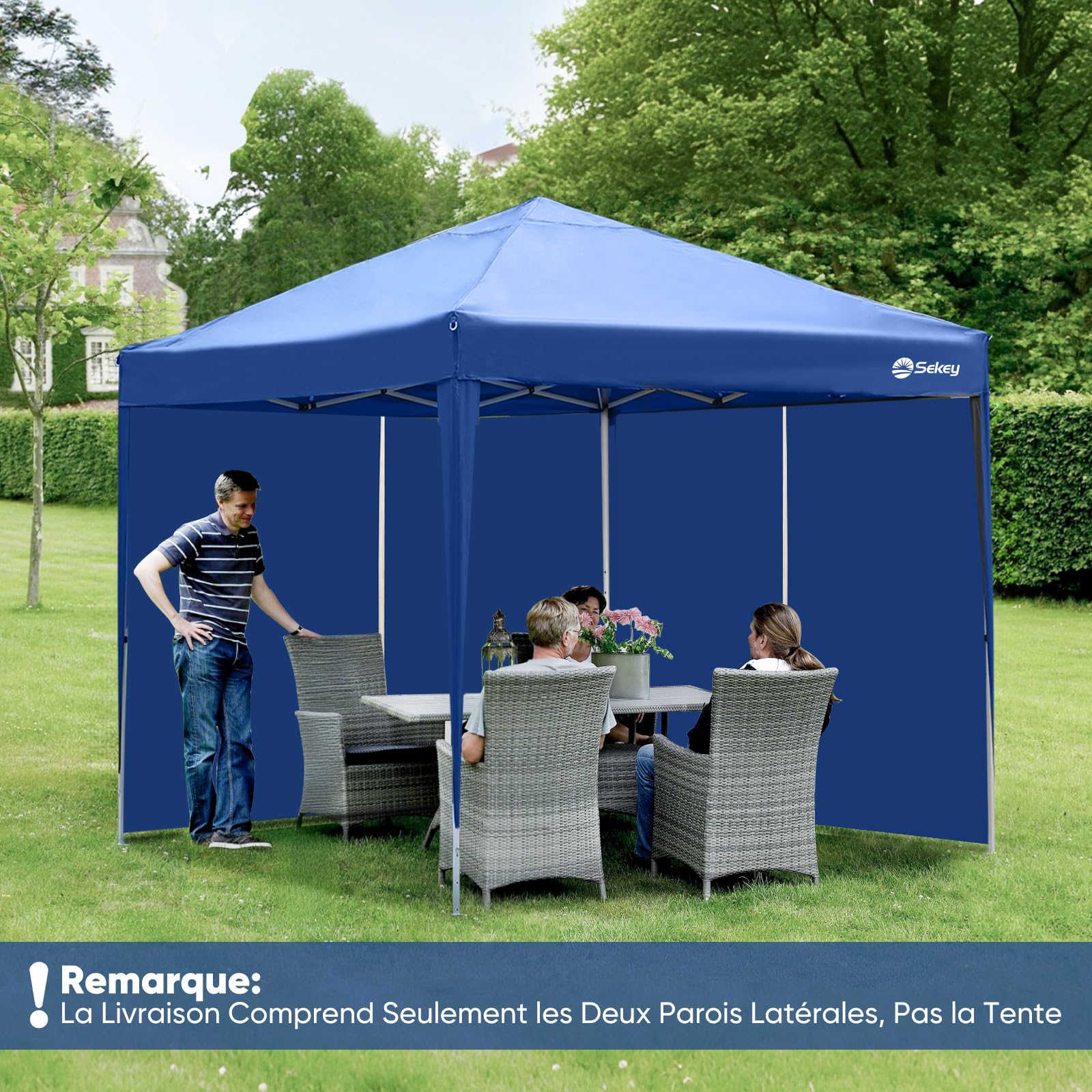 Sekey 2 parois latérales avec Fermeture éclair pour tonnelle Pliable de 3 x 3 m, imperméable, Bleu Marine