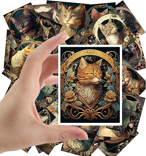 Calcomanías grandes, 24 piezas (2.5 x 3.5 pulgadas cada una) Art Nouveau Cat Retratos familiares Postales Vintage Ilustraciones de libros Reimpresión