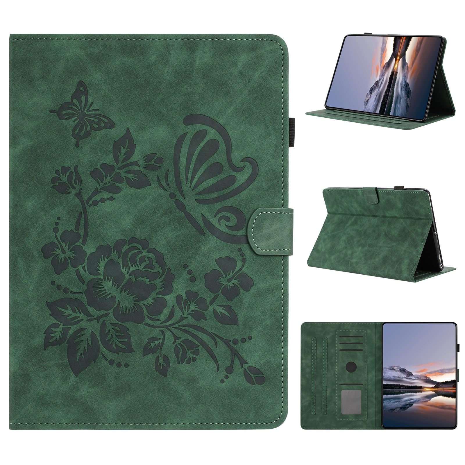 Genérico compatible con Kindle Paperwhite 2 (2013) E-reader Color: (Verde) Flor Mariposa Funda de piel con tapa trasera