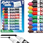 Expo Dry Erase Markers, Whiteboard Markers with Low Odour Ink, Chisel Tip, Assorted Colours, 16 Count