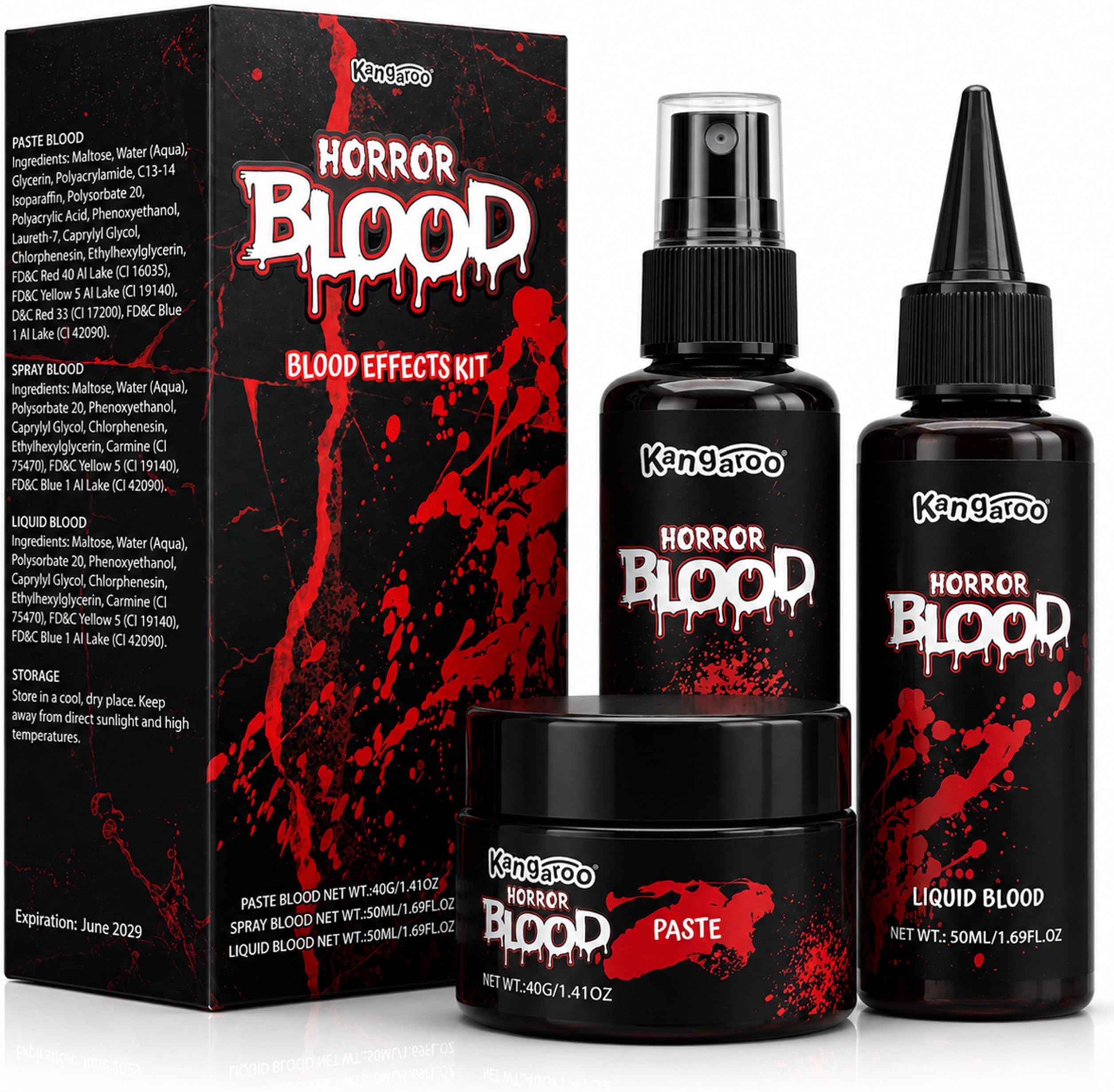 Kangaroo Vampire Fake Blood - Scab Washable Fake Blood for Face Makeup - Coagulated SFX Blood Paint for Horror Scary Halloween Costume Prop - Creepy Vampire Cosplays Kit (Packaging May Vary)
