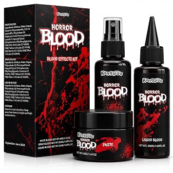 Kangaroo 3Pcs Vampire Makeup Kit with Liquid, Paste & Spray Fake Blood | Washable Realistic SFX Halloween Fake Blood Makeup Kit for Zombie, Vampire, Monster, Wounds, Face, Body & Costume Makeup