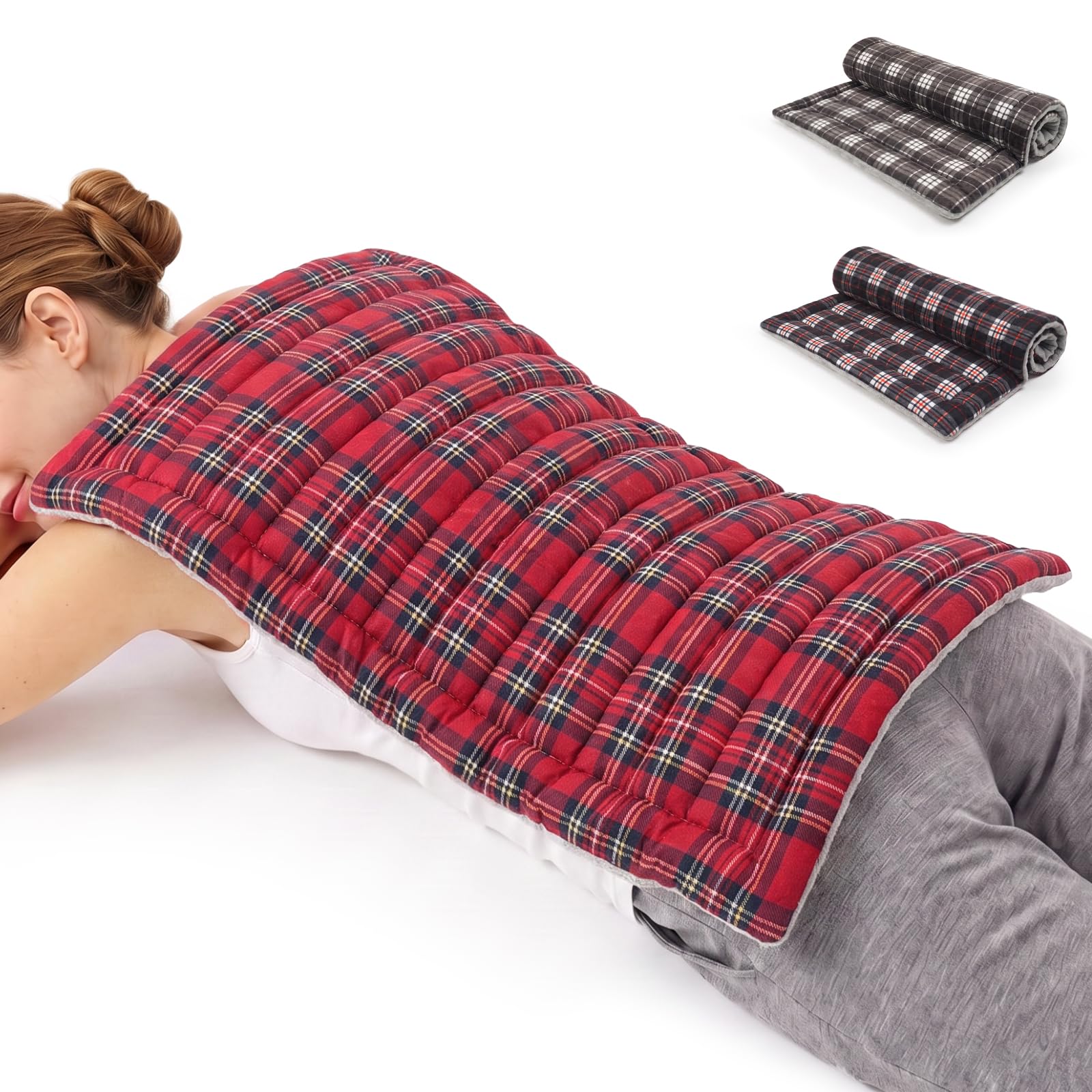 Extra Large Microwave Heating Pad for Back, 24.4 X 14.17 Tartan Red