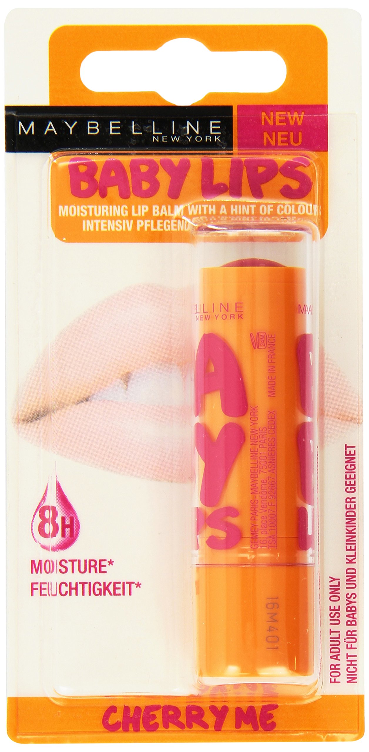 Maybelline New York Make-Up Lip Balm Baby Lips Care Balm Cherry Me/Lip Care for Dry Lips 1 x 4g, red