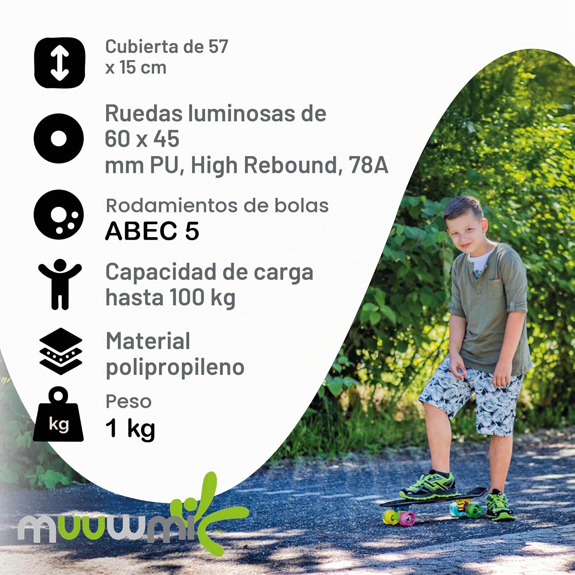 Authentic Sports & Toys GmbH - Monopatín con Ruedas Luminosas, Color neón