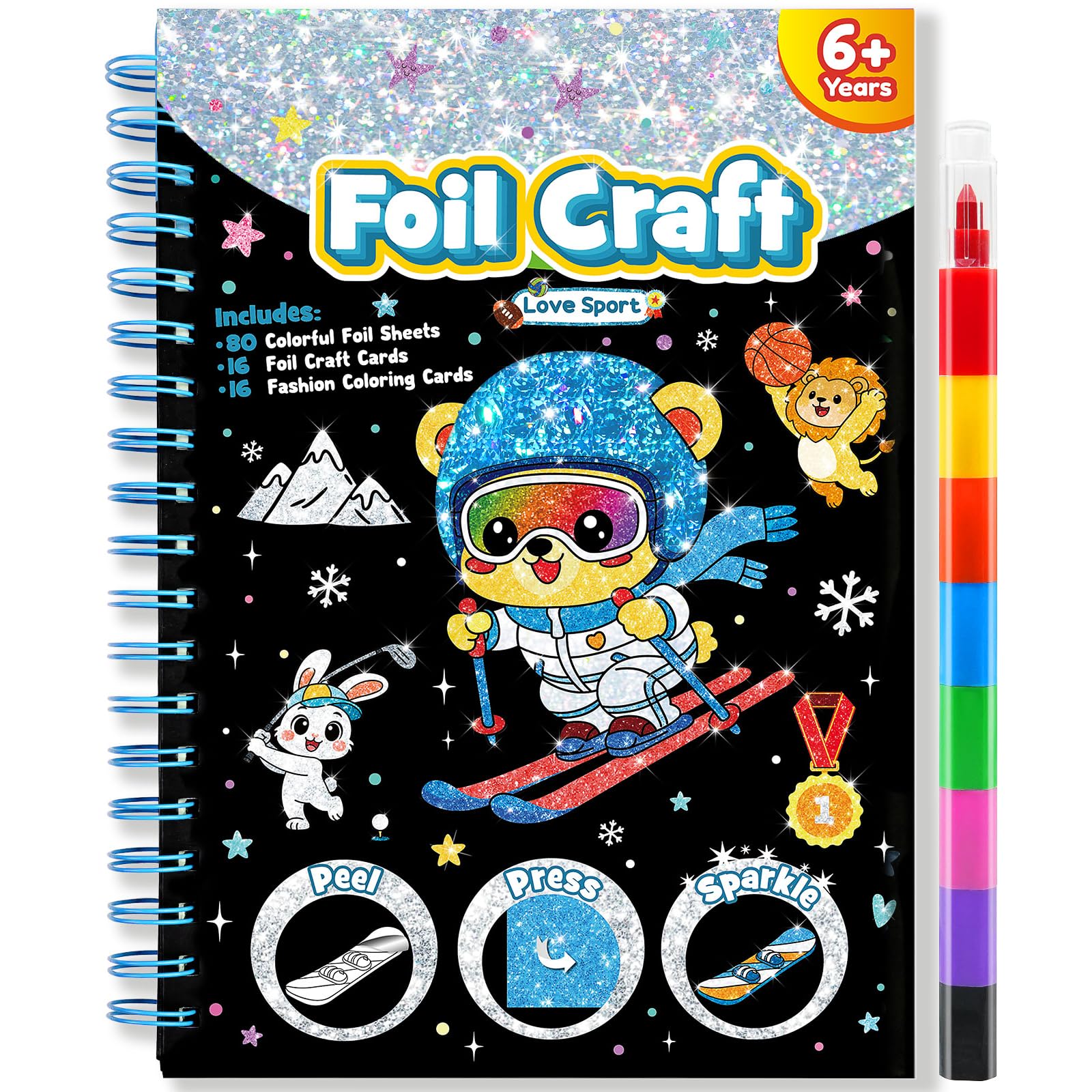 LIKYMO Foil Art - Foil Craft, Art and Craft for Kids, No Mess Colouring Book, DIY Creative Activity, Travel Toys, Gifts for 4-9 Year Old Girls Boys (Sport) โ image 1