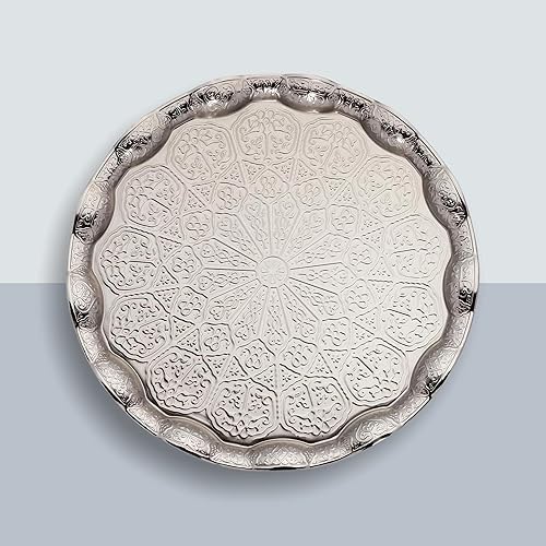 Miniatura 7 de Alisveristime Bandeja turca otomana para servir té y café, 13.60 pulgadas, metal con motivos tradicionales, disponible en cinco colores (gris)
