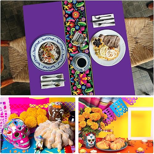 Miniatura 6 de Oudain 6 manteles de plástico de 108 x 54 pulgadas, impermeables, desechables, para fiestas nocturnas de tacos, fiestas mexicanas, bodas, fiestas