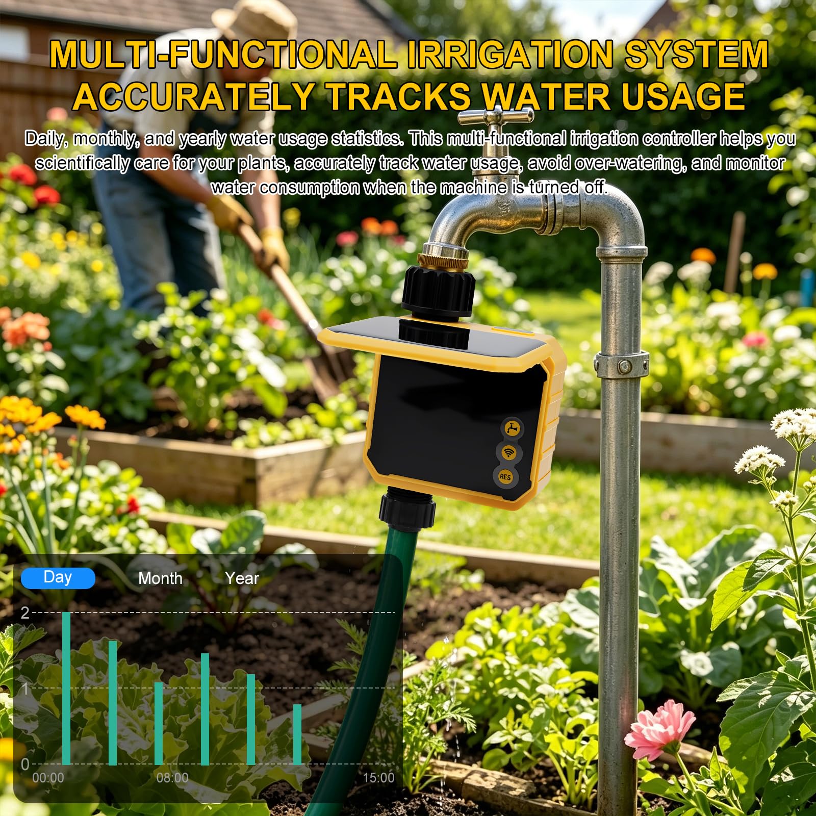 Nikou Ordinateur d'irrigation WiFi, Programmateur Arrosage Automatique Solaire Minuteur d'arrosage Intelligent avec Retard de Pluie, Compatible avec APP et Alexa, pour Jardin, Pelouse (1 Sorties)