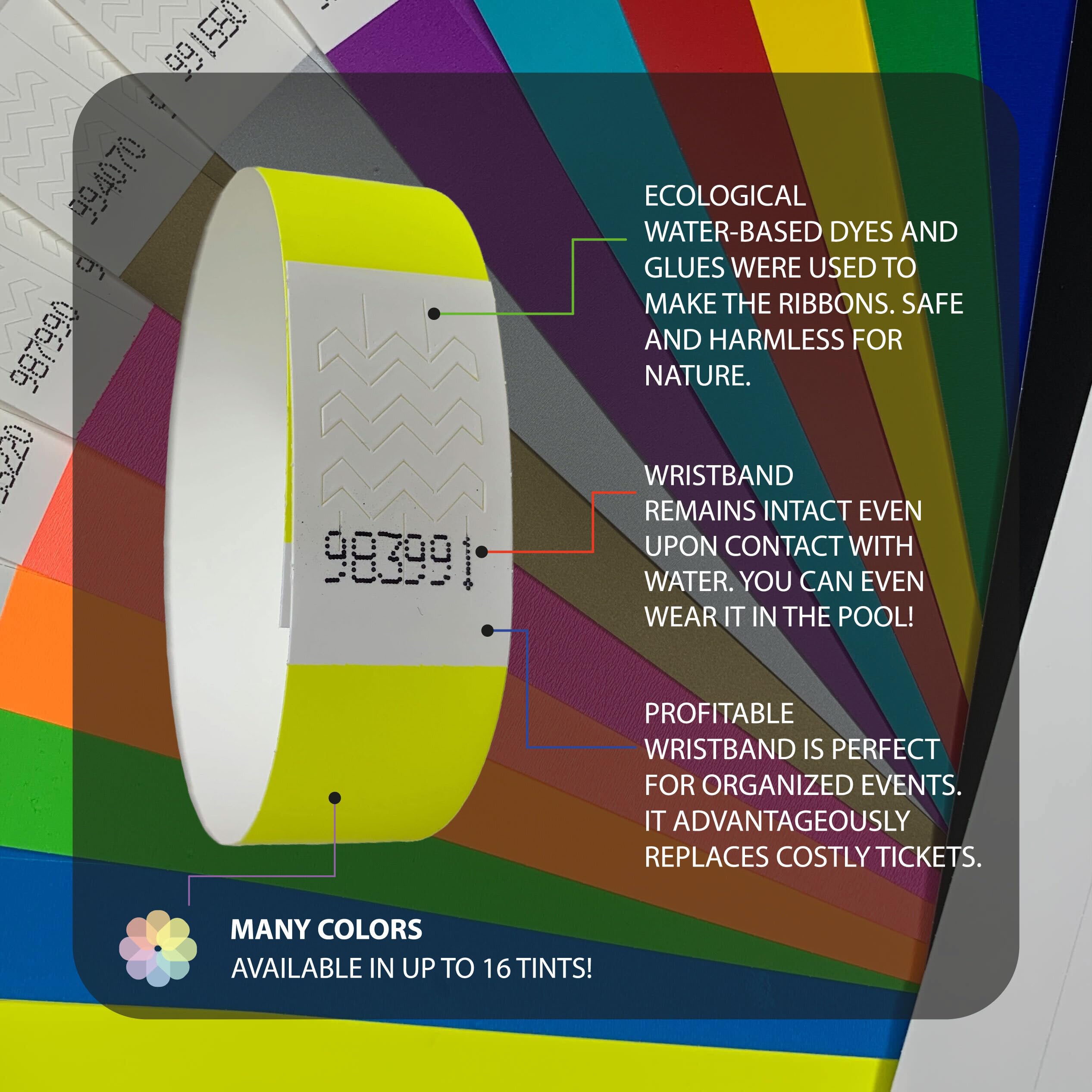 Tyvek Braccialetti di carta impermeabili Neon Yellow 1000 pezzi per feste festival discoteche