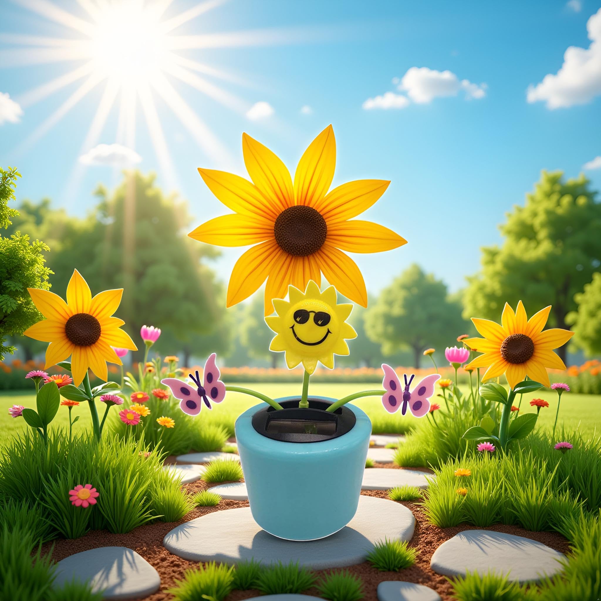 Car Flower Decoration Jowxsx Cute Solar Dancing Flowers Swinging Sunflower Insect Flip Flap Flowers Eco-Friendly Solar Power Bobblehead Dancing Flowers For Solar Power Kits 1 Solar Sunflowers