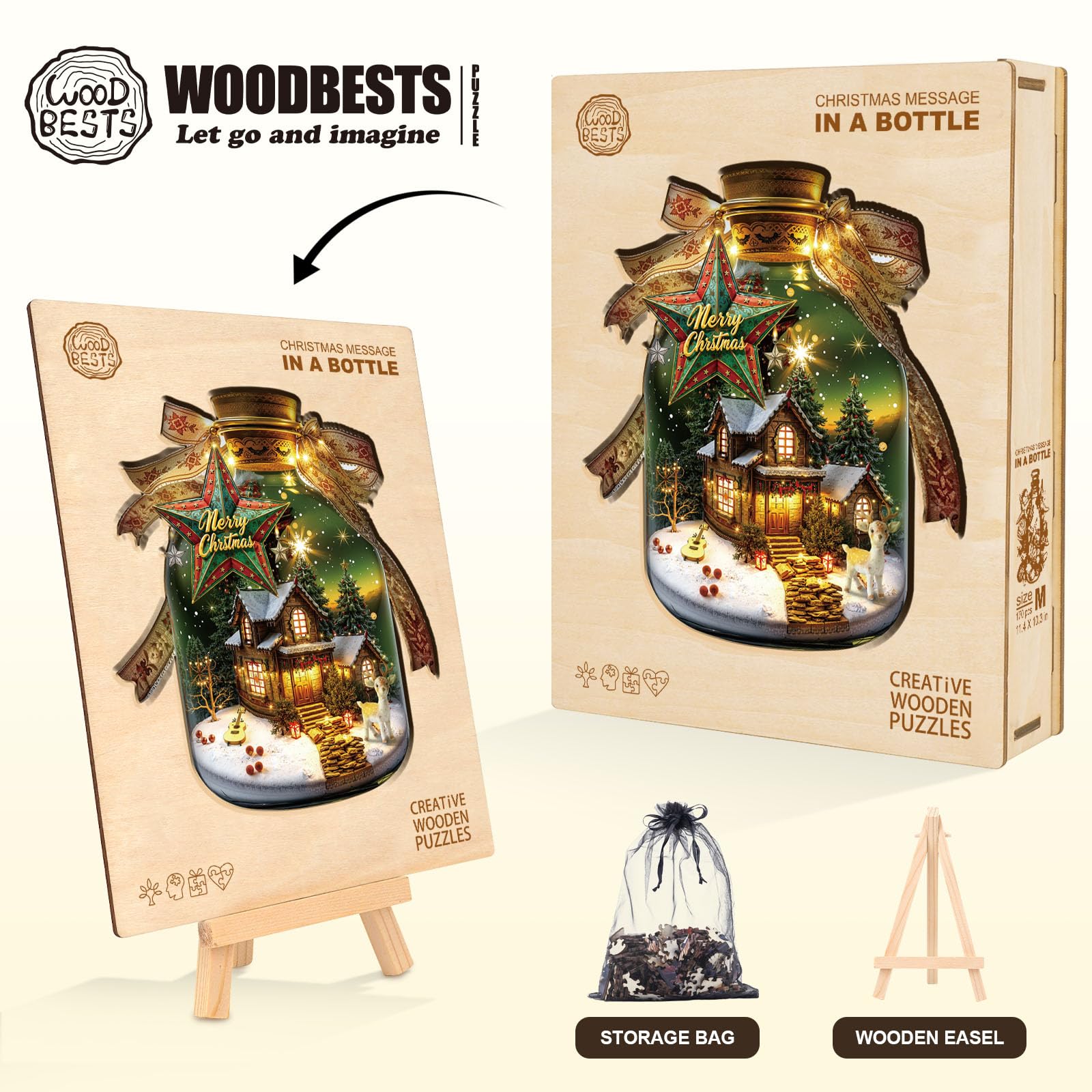 KaayeeWood Christmas Wooden Jigsaw Puzzles-370 Pieces Christmas Message in Bottle Shape Wooden Puzzles for Adults 14+ - Image 4