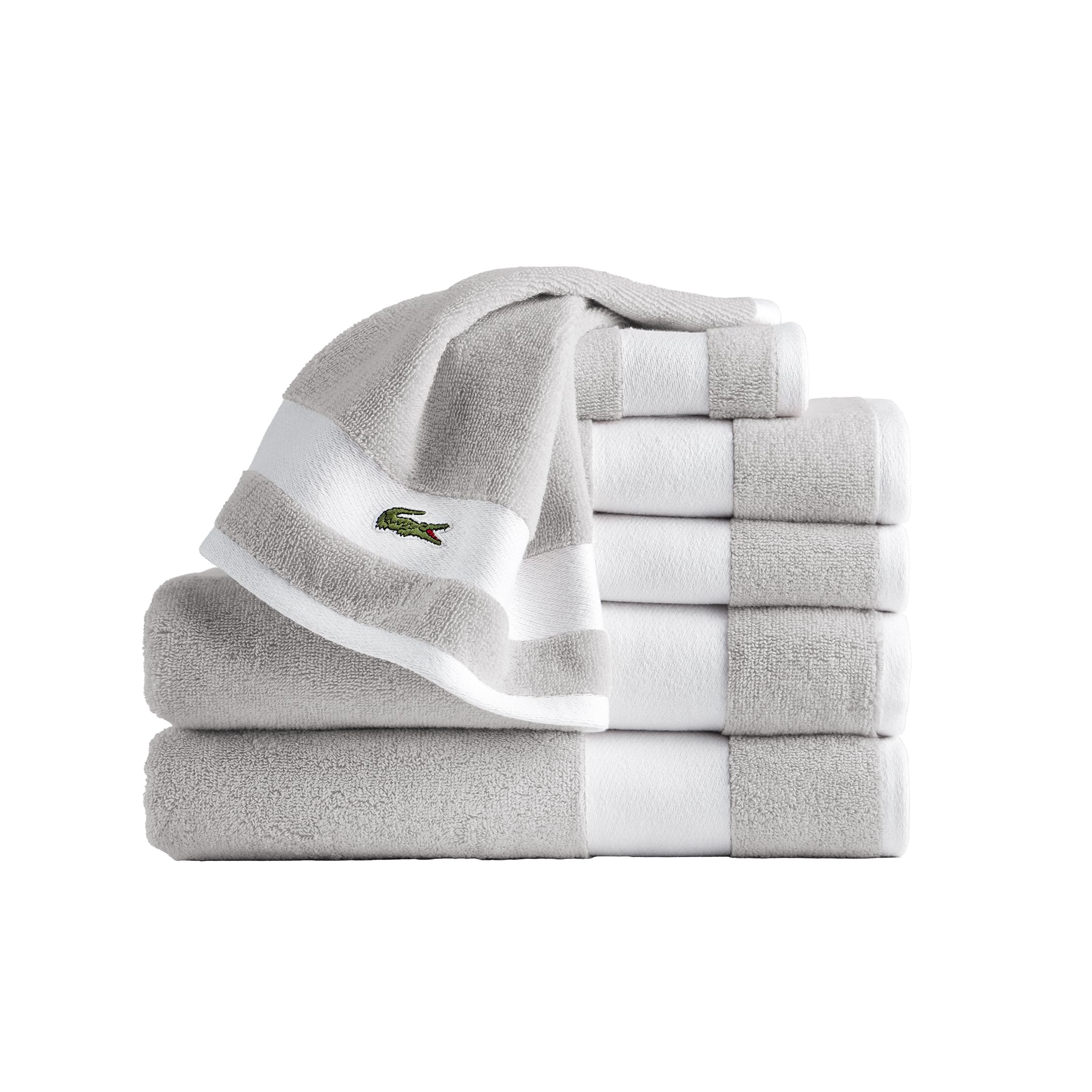 Lacoste Sport Stripe 6-częściowy zestaw luksusowych ręczników bawełnianych – wykonany w 100% z miękkiej bawełny Supima, chłonny i szybkoschnący, zawiera 2 ręczniki kąpielowe, 2 ręczniki do rąk, 2