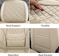 Vista 5 de Chezope - Fundas de asiento de cuero, par delantero de color beige, protectores de asiento de coche transpirables, accesorios de coche resistentes