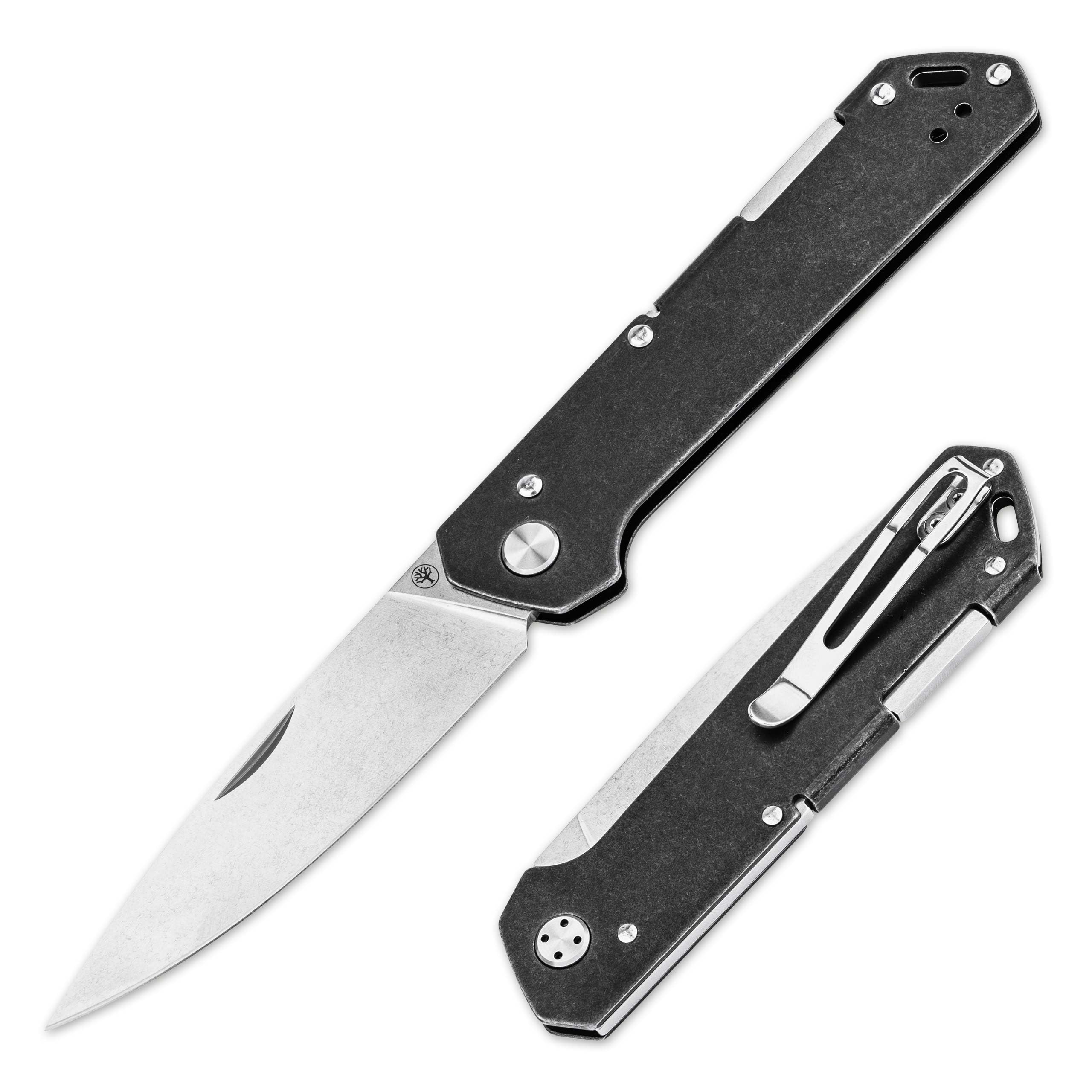 BÖKER SOLINGEN® Kihon Bifold 42a Klappmesser – Backlock Zweihand Messer mit Clip – EDC Taschenmesser mit 8,1 cm Droppoint MagnaCut Klinge – flaches Vollmetal Taschenmesser – Made in Germany